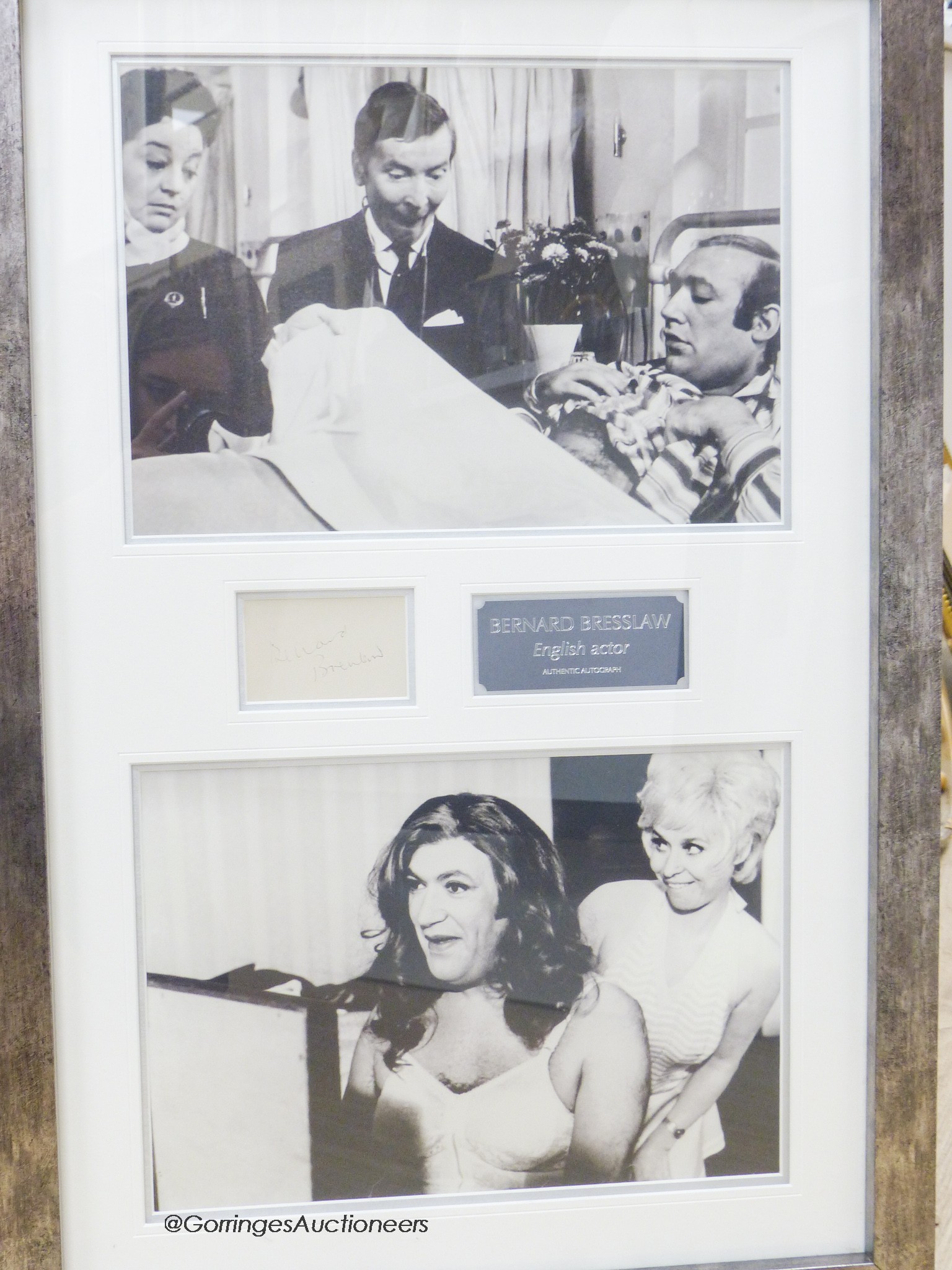 A framed Bernard Bresslaw autograph composition, 78 x 49cm